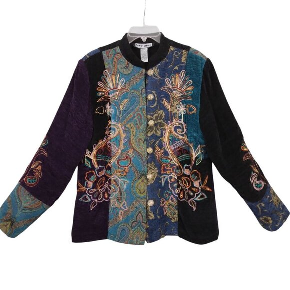 Indigo Moon | Vintage Multi Color Embroidered Tapestry Patchwork Jacket | Size L - Picture 3 of 14